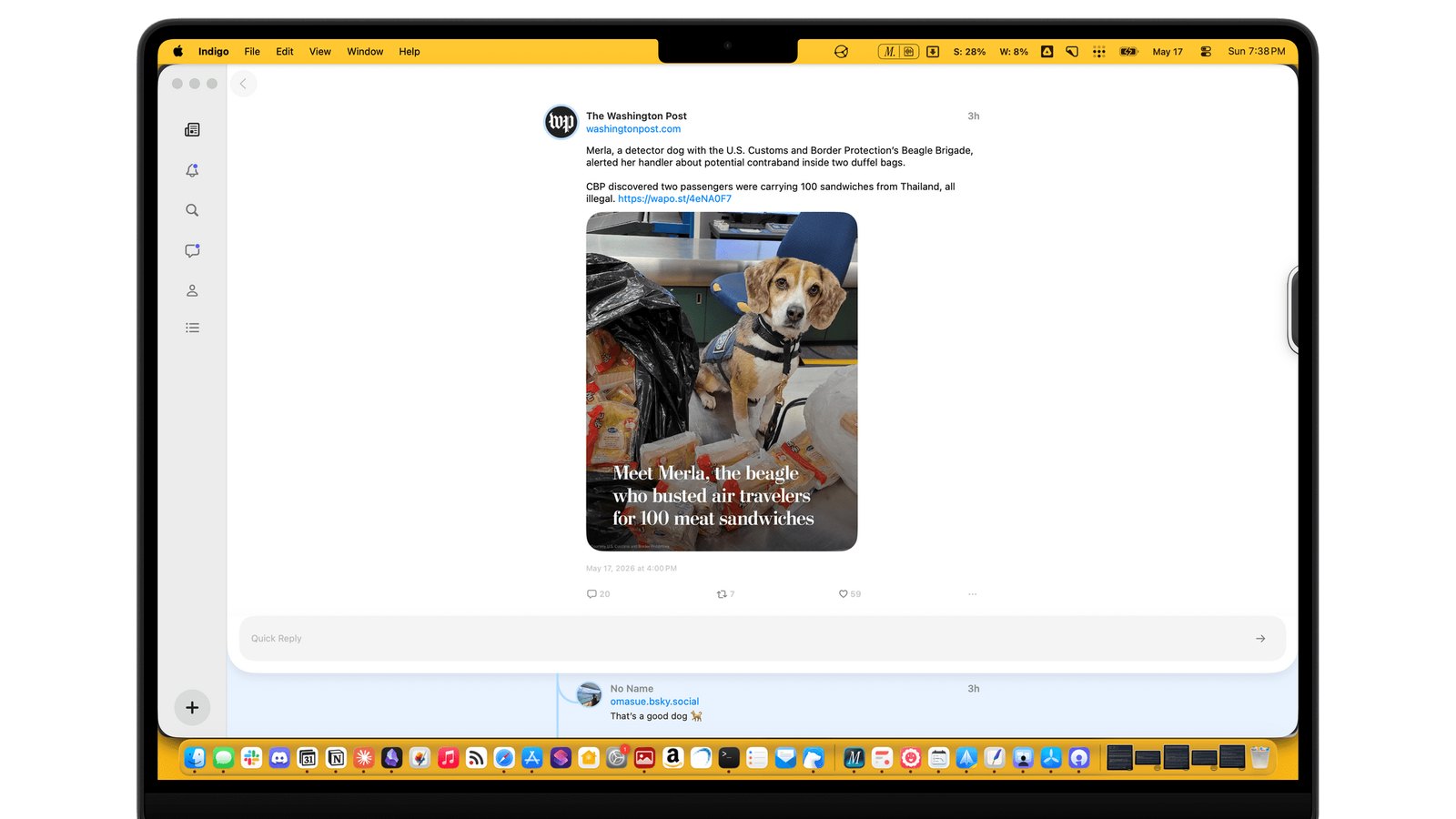 Indigo 把 Bluesky 和 Mastodon 合到同一条时间线 Indigo 把 Bluesky 和 Mastodon 合到同一条时间线