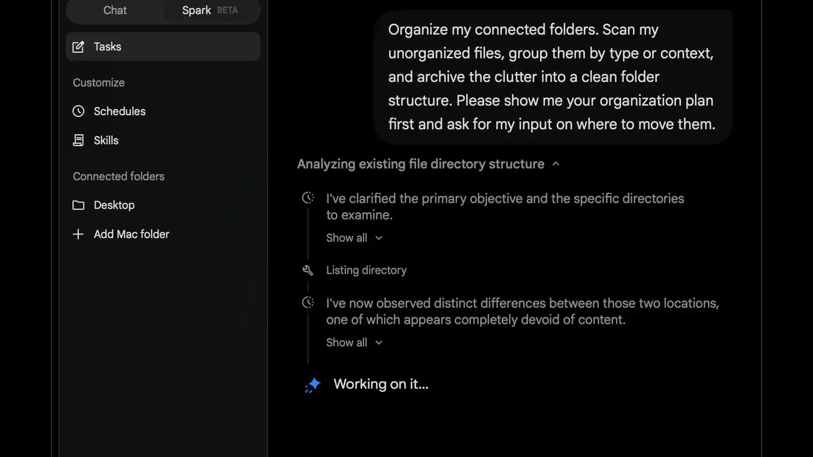 Gemini for macOS 中新增的 Spark 标签页界面