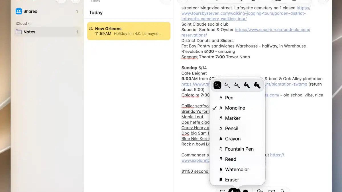 macOS 27 备忘录中的绘图工具和数字签名功能