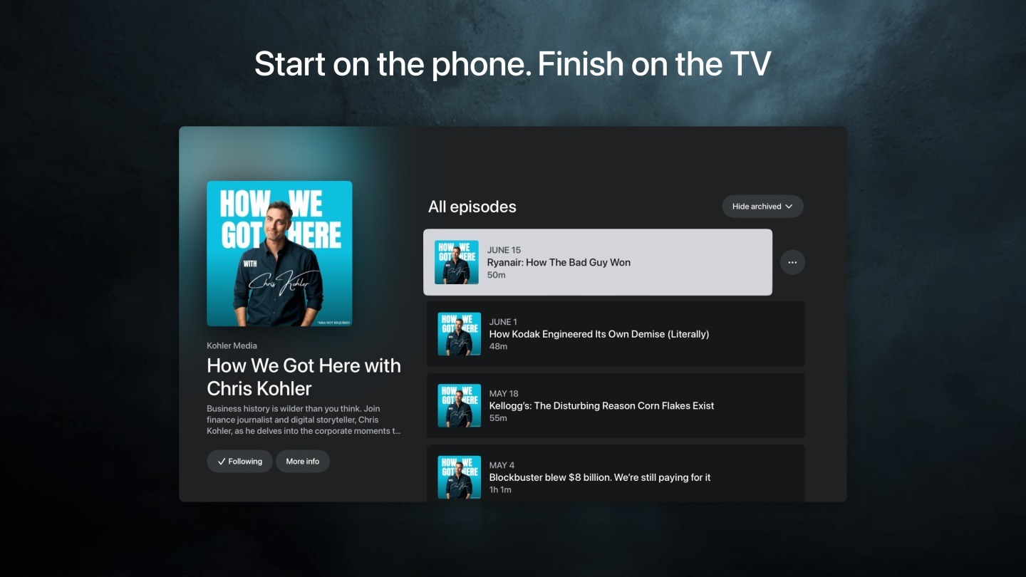 Pocket Casts Apple TV 版界面