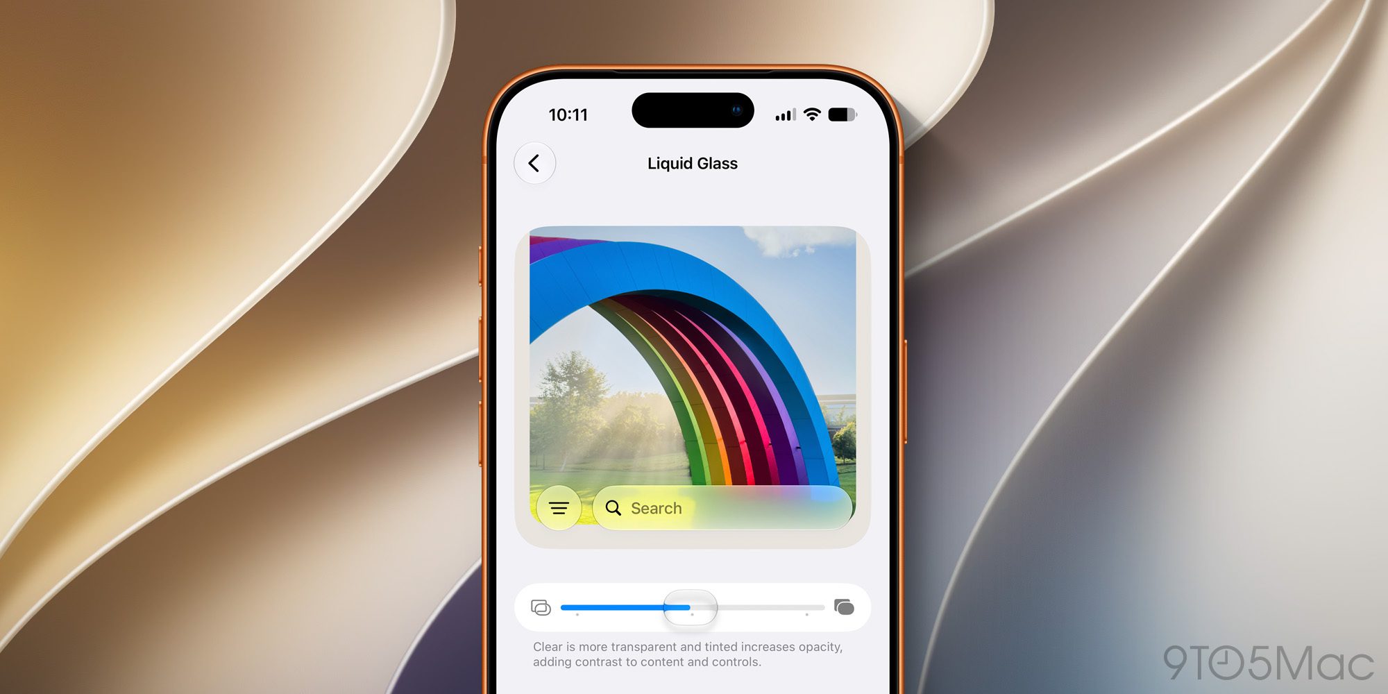 iOS 27 设置中的 Liquid Glass 透明度滑块
