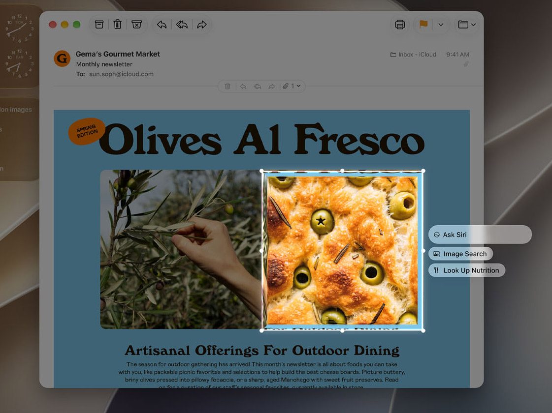 macOS 27 的 Visual Intelligence 屏幕取词界面