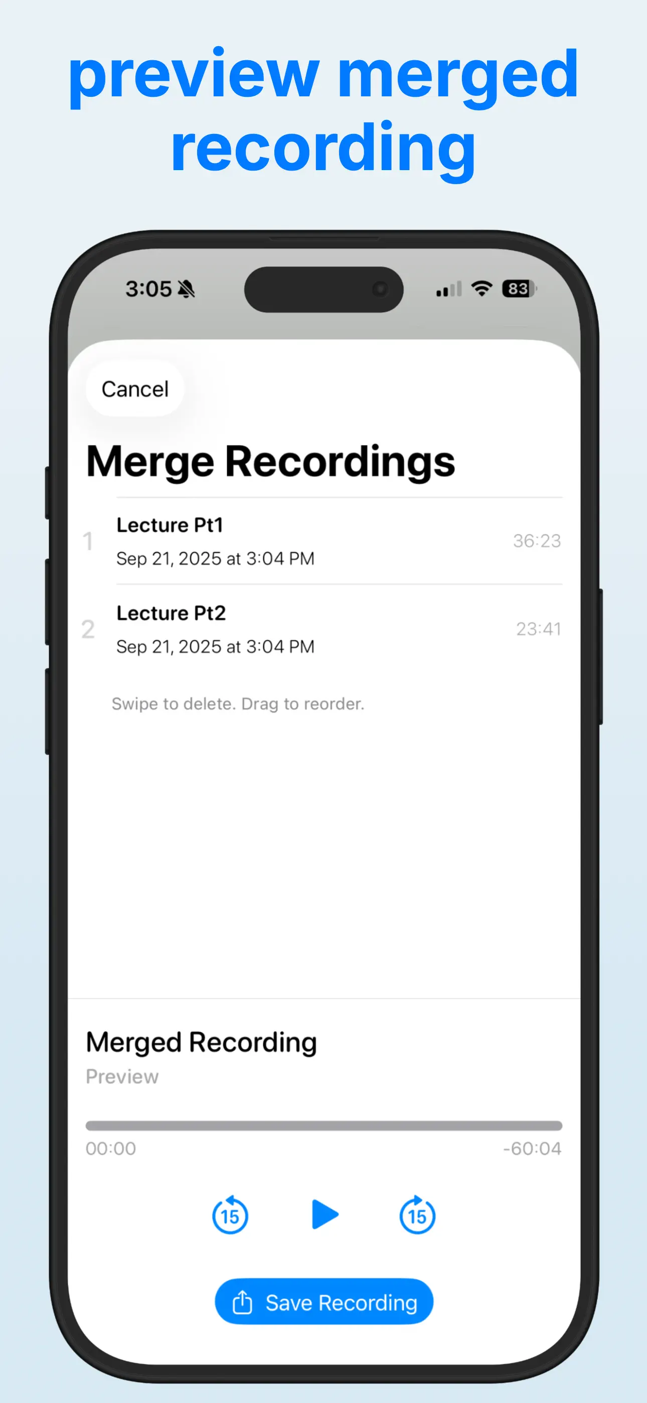Merge Voice Memos 截图 3