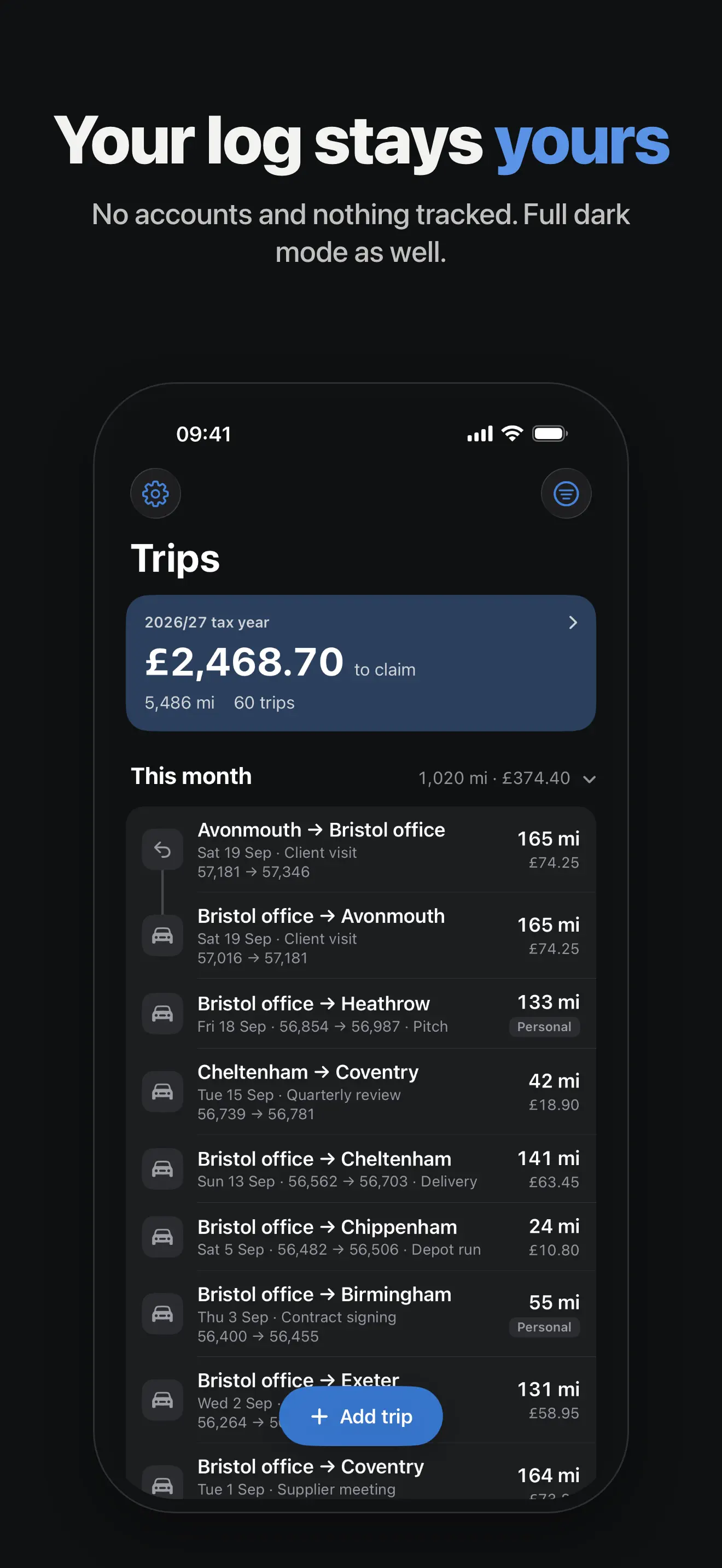 Mileage: Business Trip Tracker 截图 6
