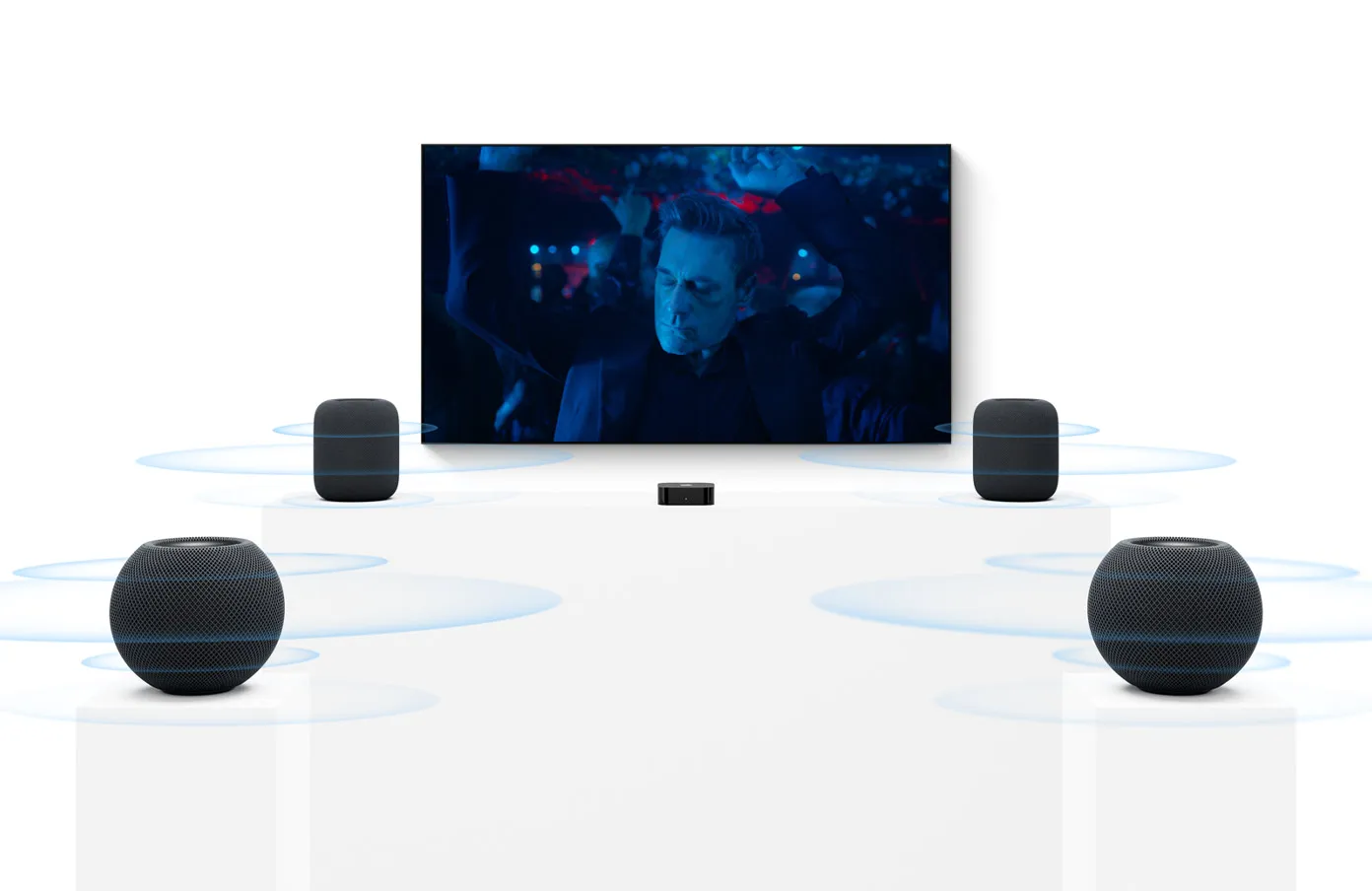 四只 HomePod 组成环绕声系统